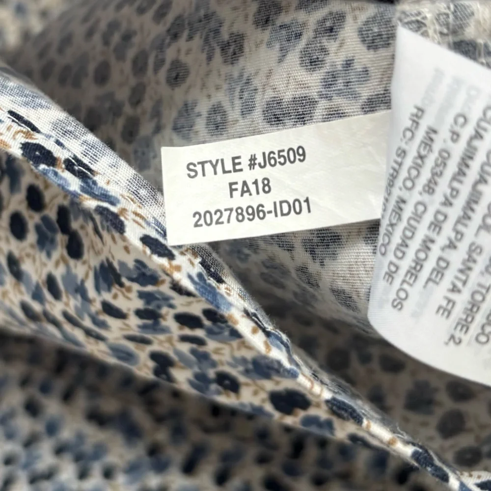 J. Crew Blue Black Micro Floral Blouse 3/4 Puff Sleeve Preppy Dainty Feminine